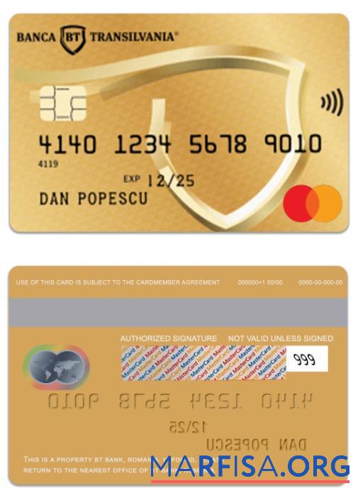 Blank Romania BT Bank gold debit mastercard sample